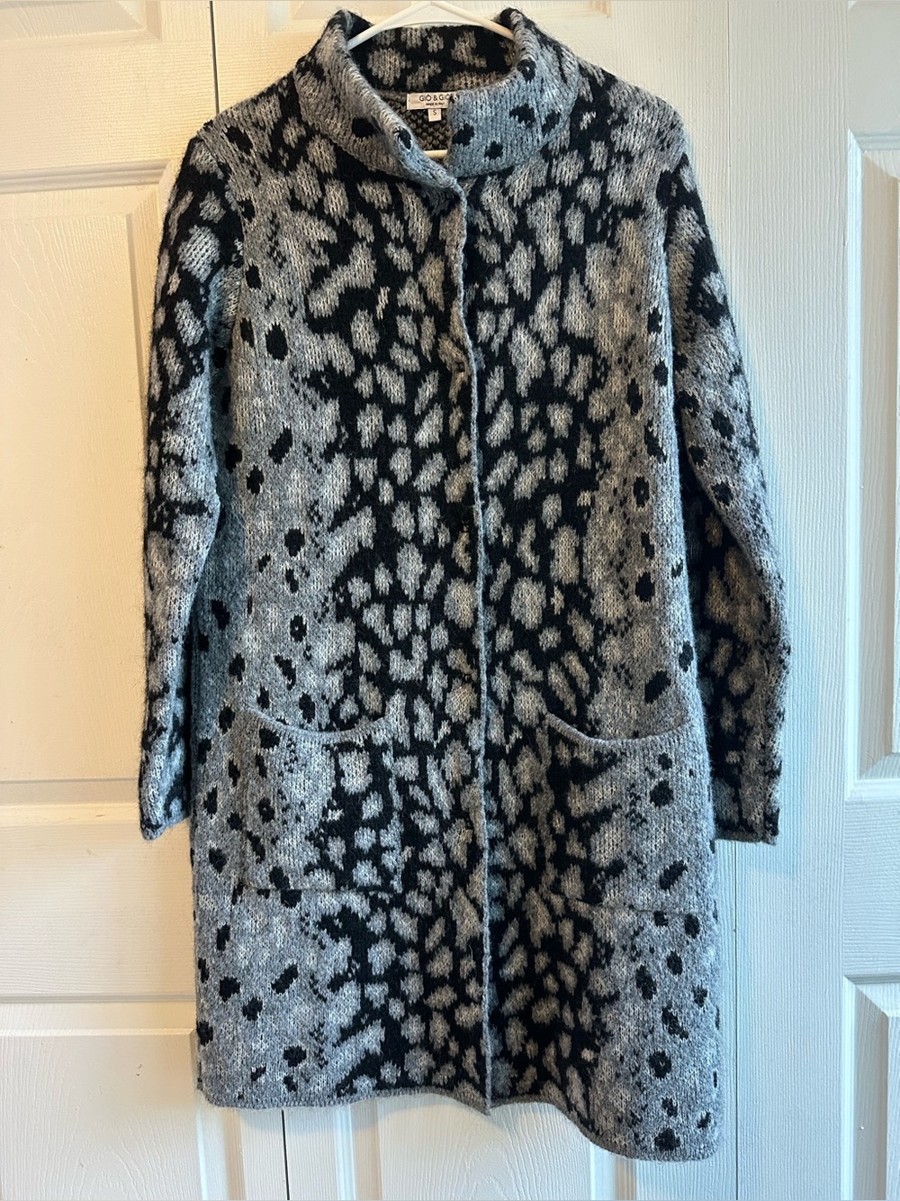 Made in Italy Women’s Gray Animal Print Wool Mohair Blend Duster Cardigan